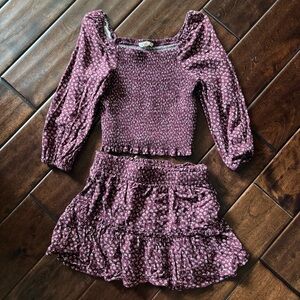 Girl’s Burgundy floral Smocked Top and skirt